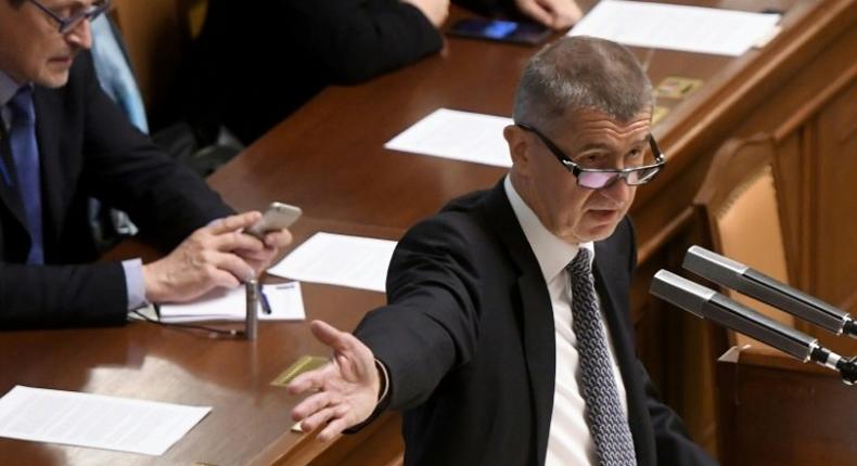 Czech Finance Minister Andrej Babis gives a speech during an extraordinary session of parliament on Wednesday. He is at the centre of a political crisis over leaked conversations and his business dealings