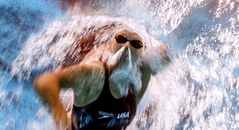 US swimmer Katie Ledecky competes in the women's 800m freestyle heats at the world championships in Budapest on July 28, 2017