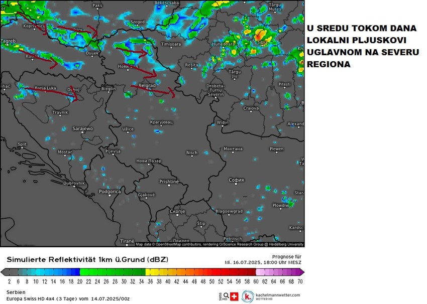 U sredu kiša pojava lokalne kiše