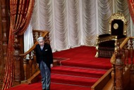 Japan's Emperor Akihito leaves from his seat after he declared the opening of an ordinary session of