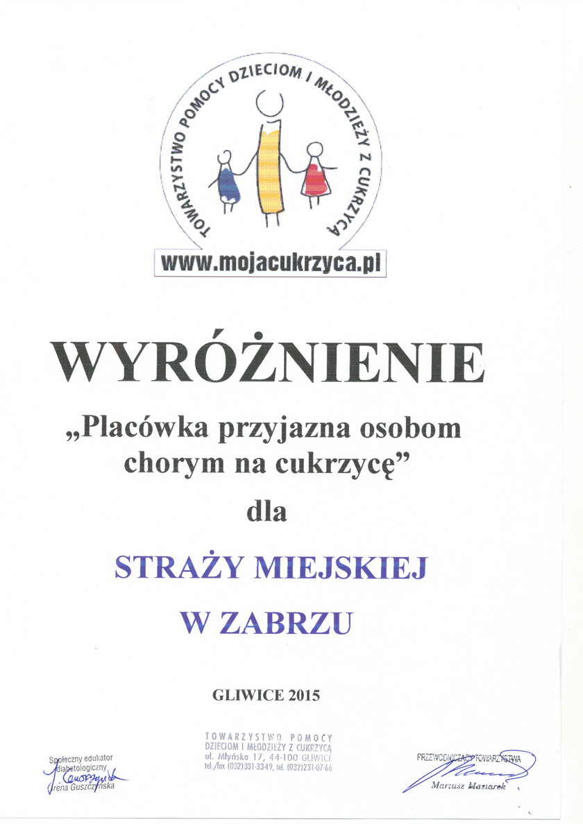 Zabrze. Straż miejska wywiozła cukrzyka na izbę wytrzeźwień. Dostała dyplom 