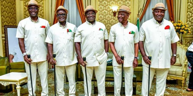 The G5 Governors: Seyi Makinde, Samuel Ortom, Okezie Ikpeazu, Nyesom Wike and Ifeanyi Ugwuanyi. (Daily Trust)