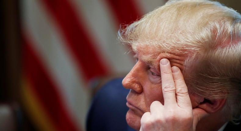 President Donald Trump listens during a Cabinet meeting in the Cabinet Room of the White House, Tuesday, July 16, 2019, in Washington. (AP Photo/Alex Brandon)