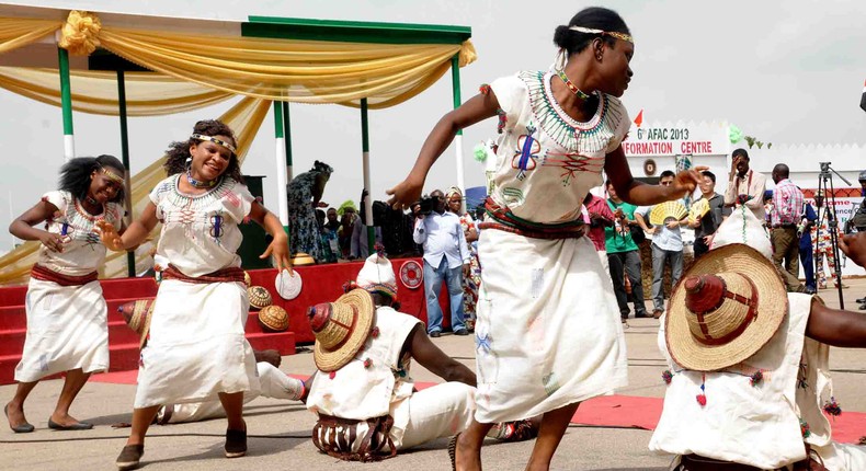 A cultural troupe performing at the inauguration of the 6th African arts and crafts expo 