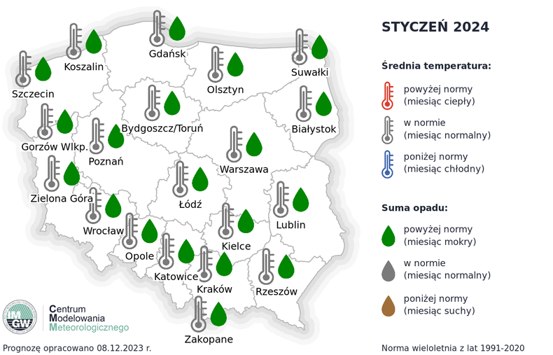 Styczeń ma być miesiącem w normie termicznej i z większą ilością opadów