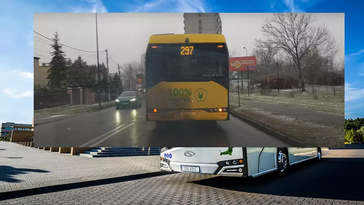 Elektryczny autobus, a za nim... kłęby dymu