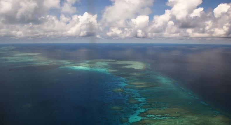 An aerial shot of Mischief Reef in the disputed Spratly Islands of the South China Sea