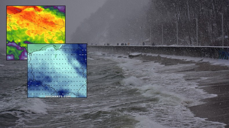 Cyklon Helga sprowadzi wichury i śnieżyce (mapy: wxcharts.com)