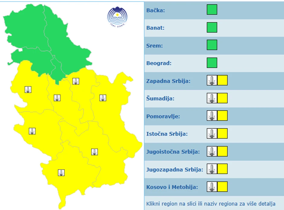 Meteoalarm za ponedeljak, 4. maj
