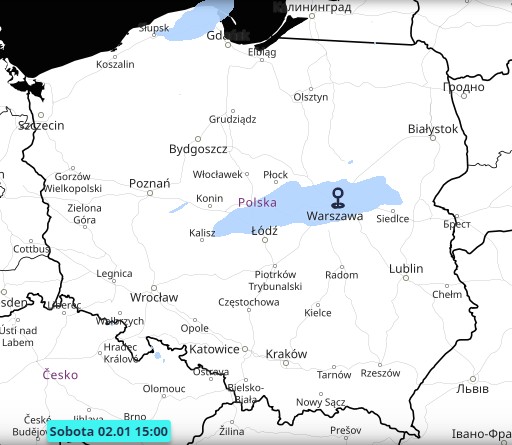 Prognoza opadów śniegu w sobotę 2 stycznia popołudniu