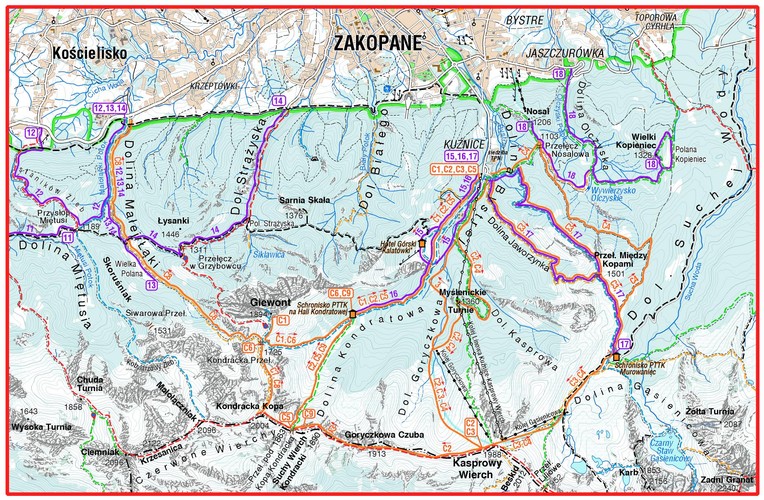 mapa trasy narciarskiej -  Dolina Bystrej / Fot. 'Tatry na nartach. Przewodnik skiturowy'