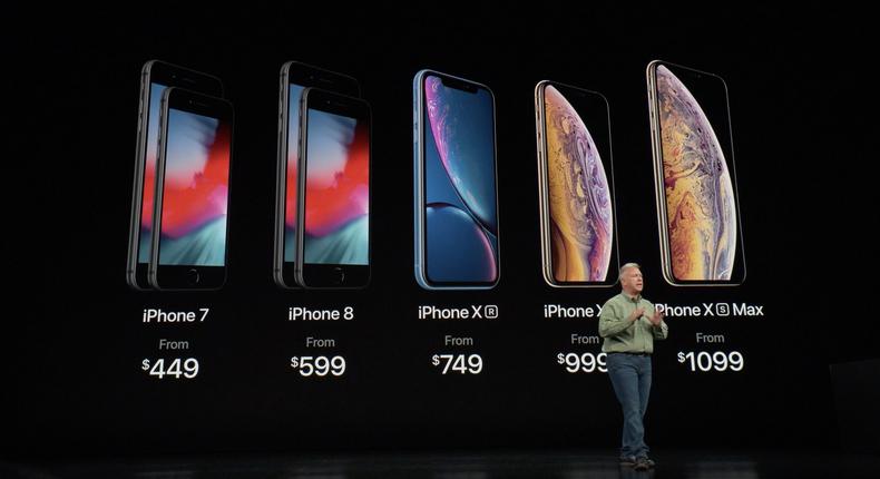 Apple's current line-up of iPhones, excluding the iPhone 8 Plus.