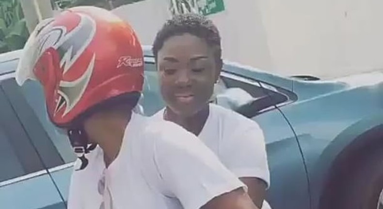 Nana Ama McBrown rides 'Okada' with Amelia Brobbey