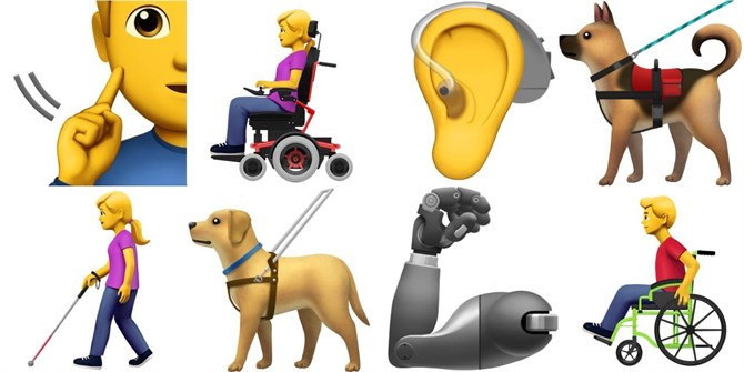 Przykładowe emoji od Apple'a z niepełnosprawnymi