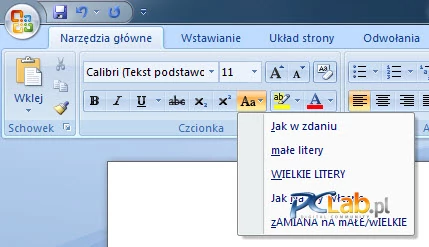 MS Word 2007 – funkcja zmiany wielkości liter