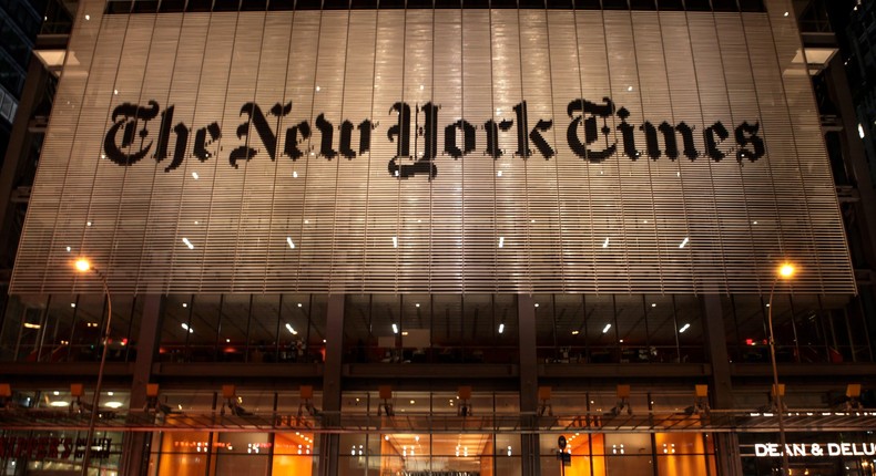 Nighttime view of the New York Times BuildingPhoto by Oliver Morris/Getty Images