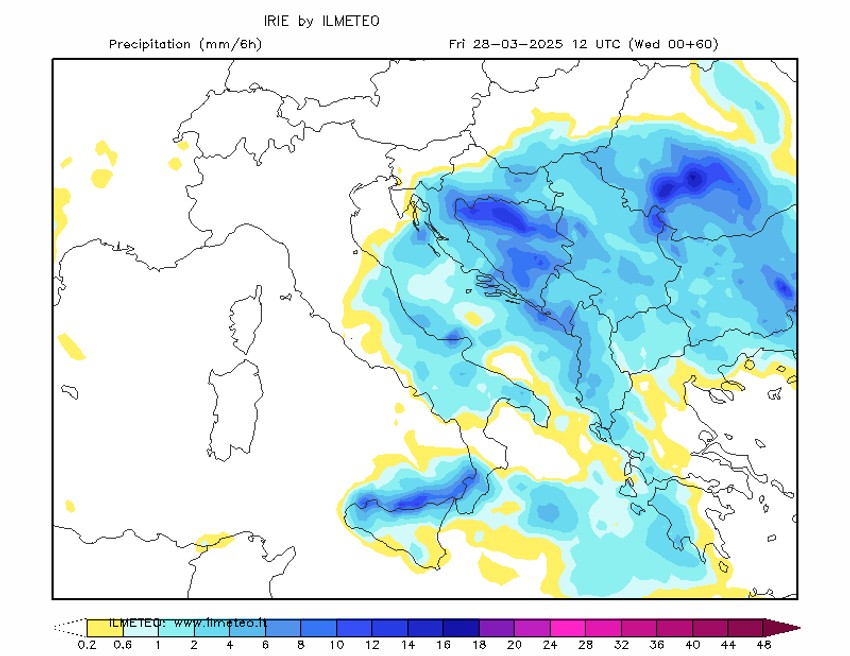 Mapa za petak, 28. mart, dan sa obilnijim padavinama