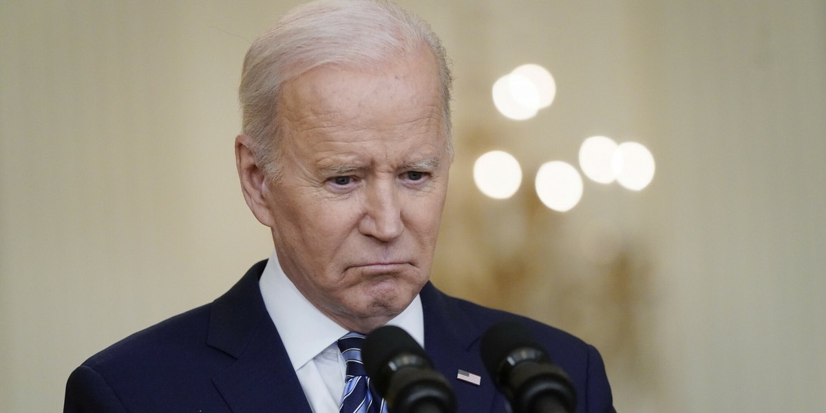 Prezydent USA Joe Biden w czasie konferencji, na której ogłosił sankcje na Rosję