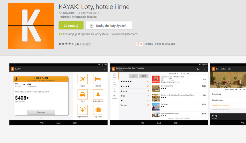 <b>Kayak</b>
<br><br>
Interaktywna wyszukiwarka podróży, która umożliwia nam zarezerwowanie lotu, hotelu, jak również wynajęcie samochodu. Dzięki 