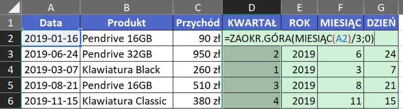 5.1  Formuła obliczająca kwartał roku