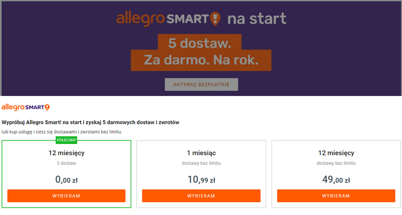 Allegro Smart! w nowym wydaniu – pięć darmowych dostaw dla każdego  użytkownika. Oto warunki
