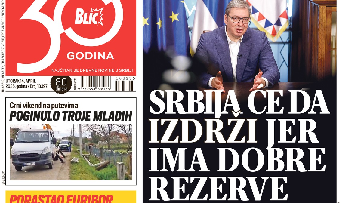 Blic naslovna strana za 14.4.