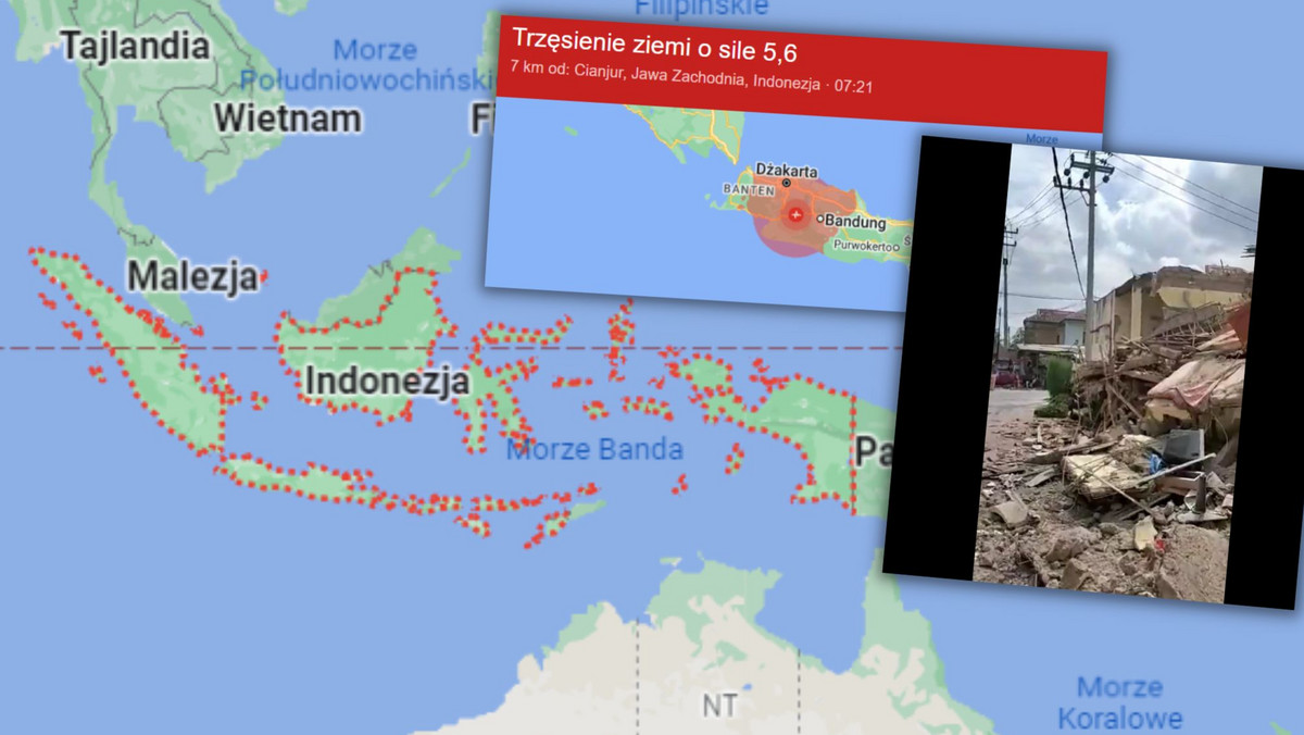 Co najmniej 61 zabitych i ponad 700 rannych osób zostało w wyniku trzęsienia ziemi o sile 5,6 w skali Richtera w prowincji Jawa Zachodnia w Indonezji — informuje Reuters. Epicentrum znajdowało się blisko miasta Cianjur, na głębokości 10 km.