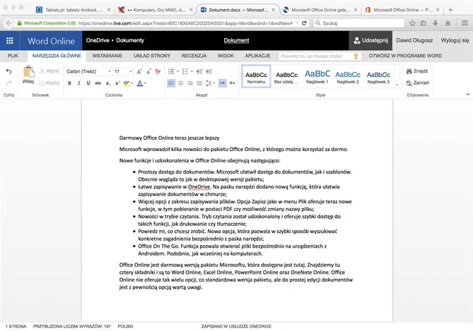 Word Online, czyli darmowy Word dostępny z poziomu przeglądarki