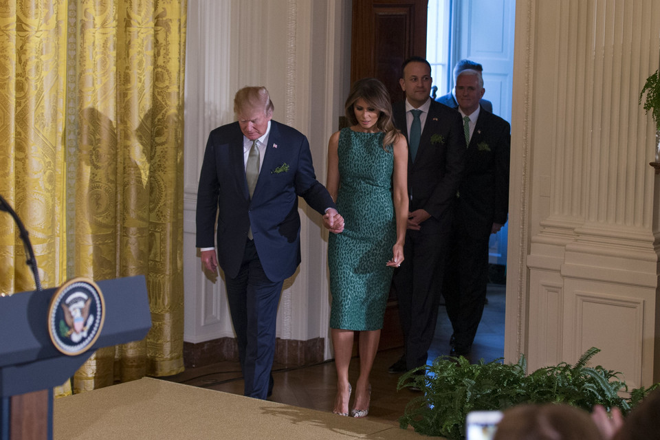 Prezydent Donald Trump z małżonką Melanią podczas uroczystości Dnia św. Patryka