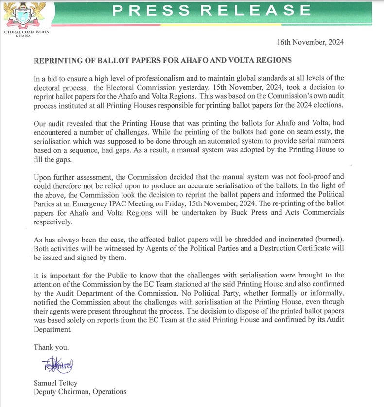 EC to destroy faulty ballot pappers for Volta and Ahafo regions