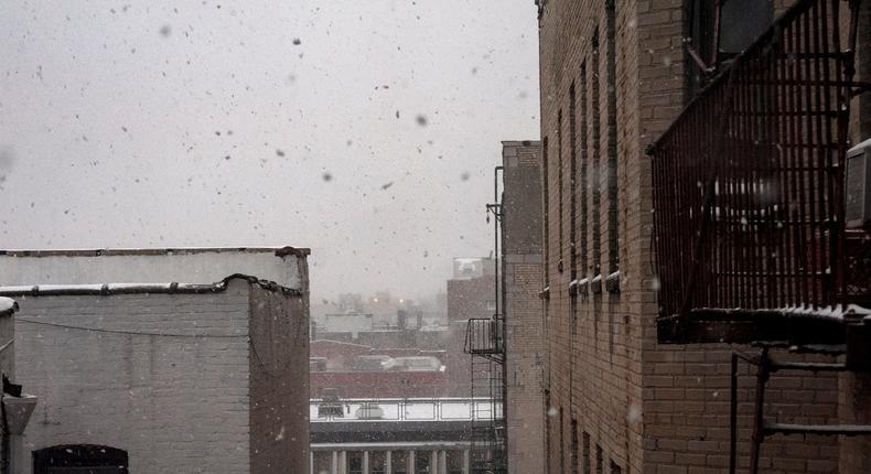 Snow falling in New York City on Tuesday morning.