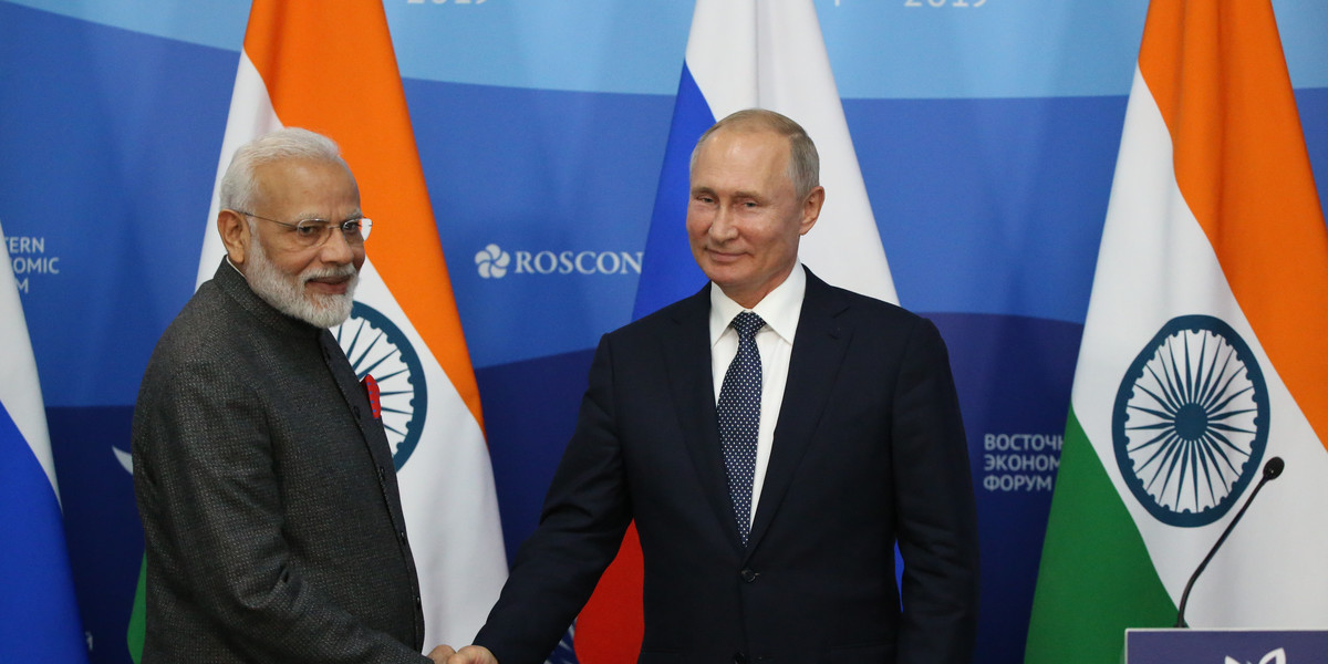 Indyjski premier Narendra Modi i prezydent Rosji Władimir Putin.