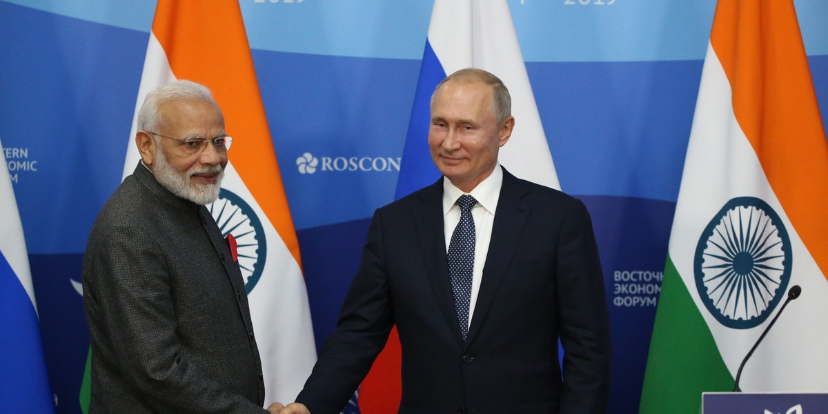 Indyjski premier Narendra Modi i prezydent Rosji Władimir Putin.