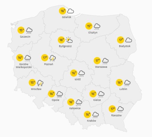 Prognozowana temperatura powietrza na środę 19 maja 2021 r.