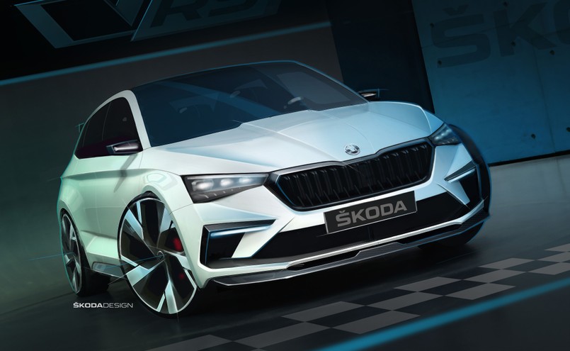 Skoda Vision RS mierzy 4356 mm długości, 1810 mm szerokości oraz tylko 1431 mm wysokości, a rozstaw osi to 2650 mm. To oznacza, że nowe auto jest ciut krótsze od aktualnego modelu Rapid, ale oferuje rozstaw osi porównywalny z Octavią