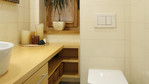 2. Mimo że łazienka jest wąska, przestrzeń została wykorzystana optymalnie i pomysłowo. 