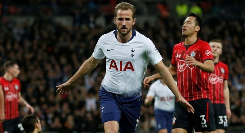 Tottenham striker Harry Kane celebrates scoring against Southampton