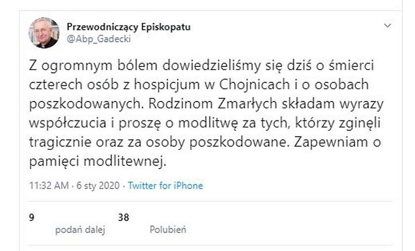 Tragedia w hospicjum w Chojnicach. Abp Gądecki zabrał głos