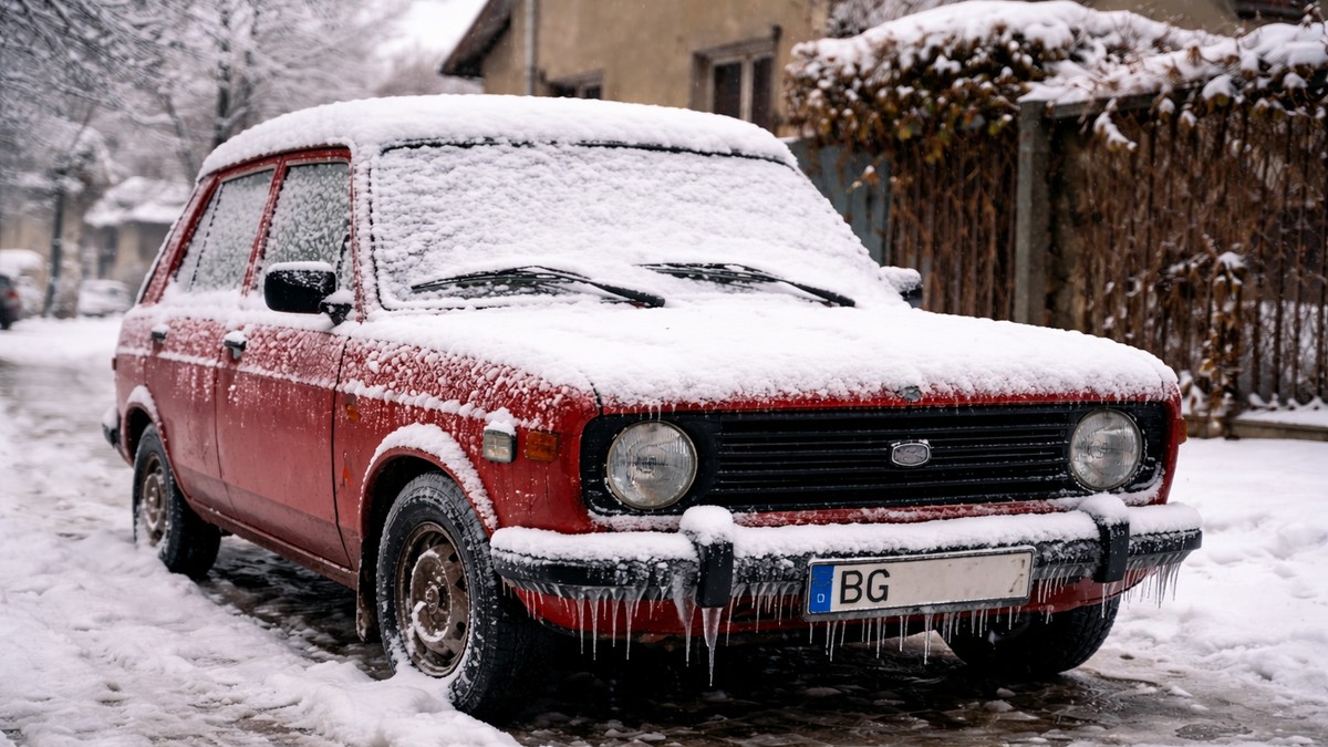 ilustracija, auto pod snegom