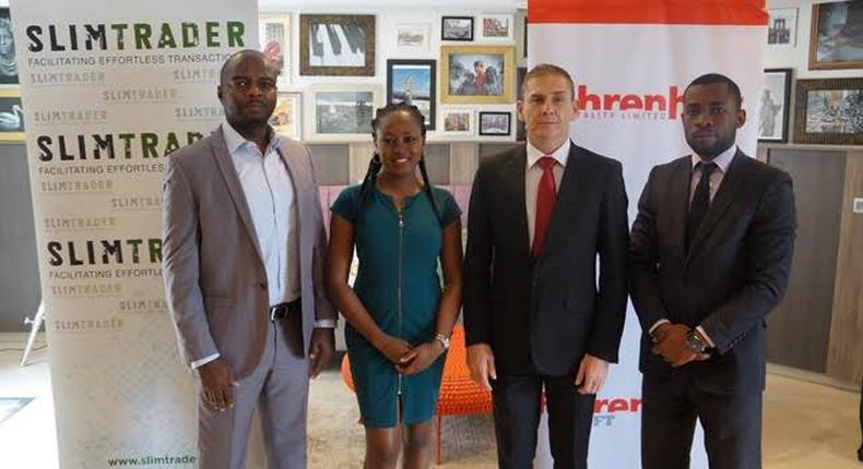 (L-R) Magagi Buba, GM, Commercial, SlimTrader Limited; Tomiwa Akande, Head PR and Brand, SlimTrader Limited; Anthony Shisler: Managing Director, FHL at the official signing of the partnership between SlimTrader Limited and Fahrenheit Hospitality Group for hotel industry growth.