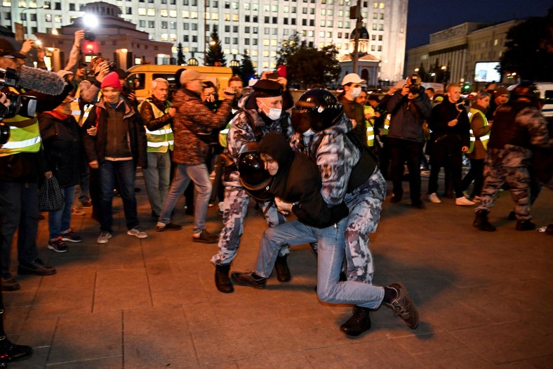 Protest przeciwko częściowej mobilizacji ogłoszonej przez prezydenta Władimira Putina, Moskwa, 21 września 2022 r.