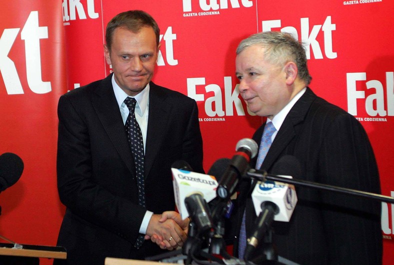 Donald Tusk i Jarosław Kaczyński - rok 2007. Redakcja Faktu