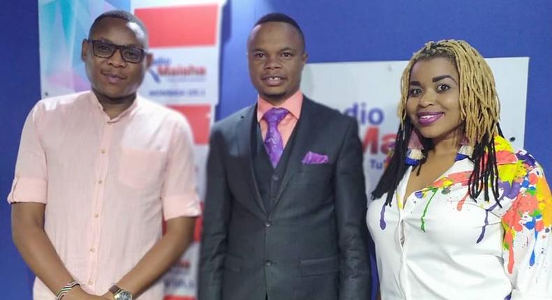 File image of Peter Mureithi Wangai(middle in a suit), the Founder and CEO of Goldenscape with employees of Standard Media Group on 19 August 2019