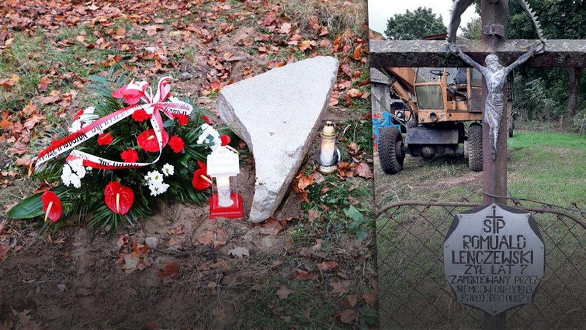 Ciało Romka Lenczewskiego spoczywało w dole 3 m dalej od symbolicznej mogiły z krzyżem upamiętniającym jego śmierć, Leńce 2021 r.