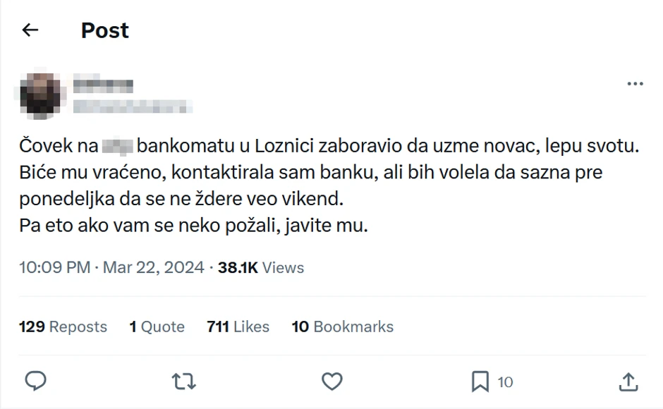 banka bankomat zaboravljen novac 