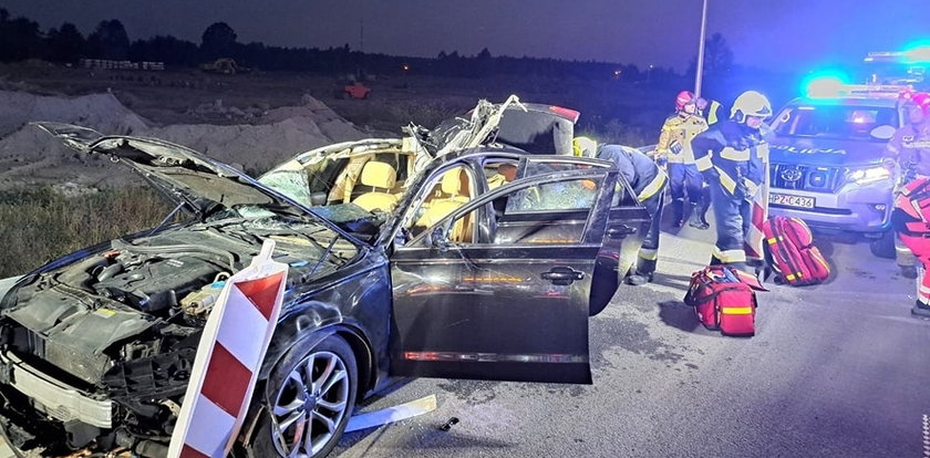 Straszny wypadek na S7! Pędzące auto zderzyło się z łosiem. W środku była rodzina, strażacy musieli ciąć karoserię