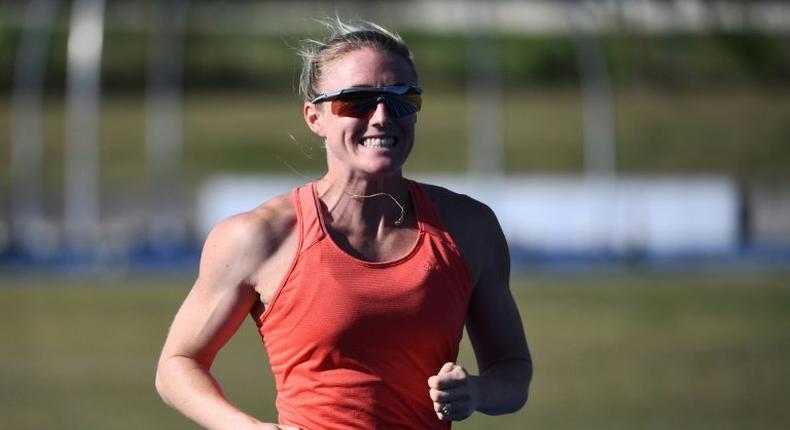 Sally Pearson of Australia trains ahead of next month's world athletics championships in London