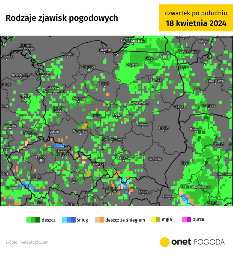 W całym kraju przelotnie popada