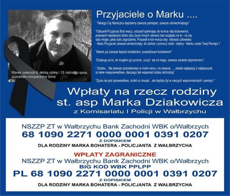 Przyjaciele z pracy zbierają pieniądze dla rodziny bohaterskiego policjanta