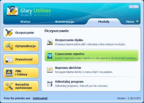 Glary Utilities - polski interfejs językowy ułatwia pracę z programem